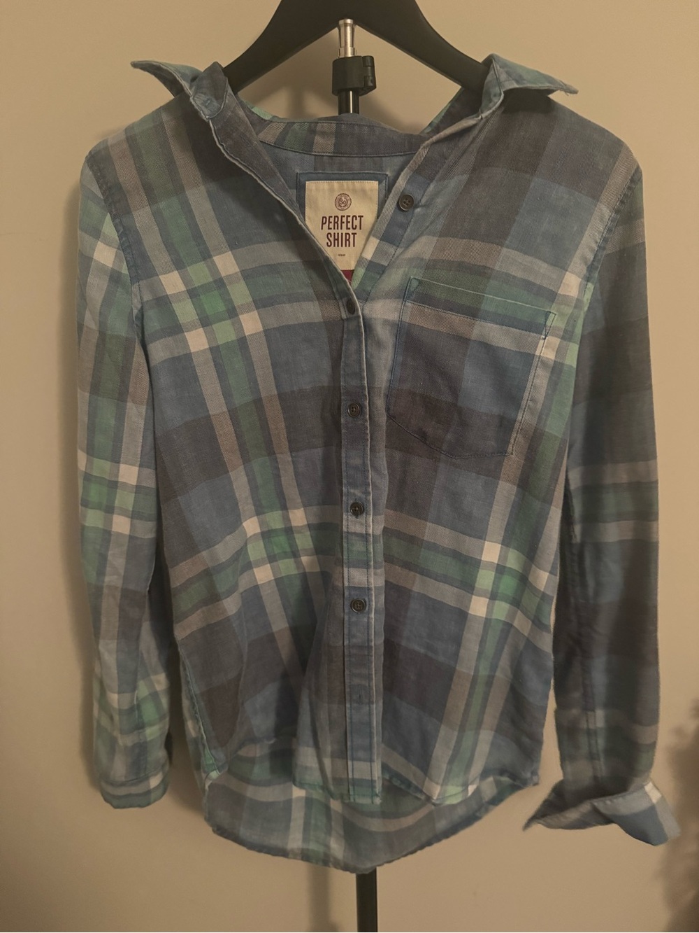 Sonoma Blue and Green Plaid Button-Down Shirt
